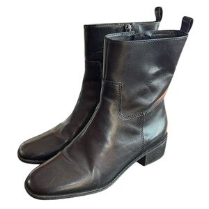 Botkier Ramona Black Leather Ankle Boot Zipper Squarish Toe 1.5” Heel Brazil 7.5